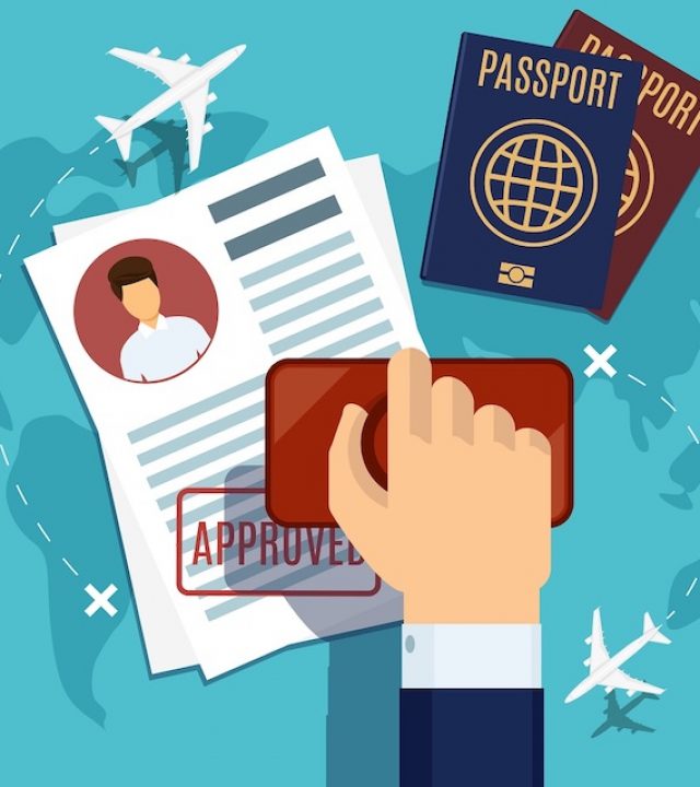 Visa stamping. Passport or visa application. Travel immigration stamp, vector illustration